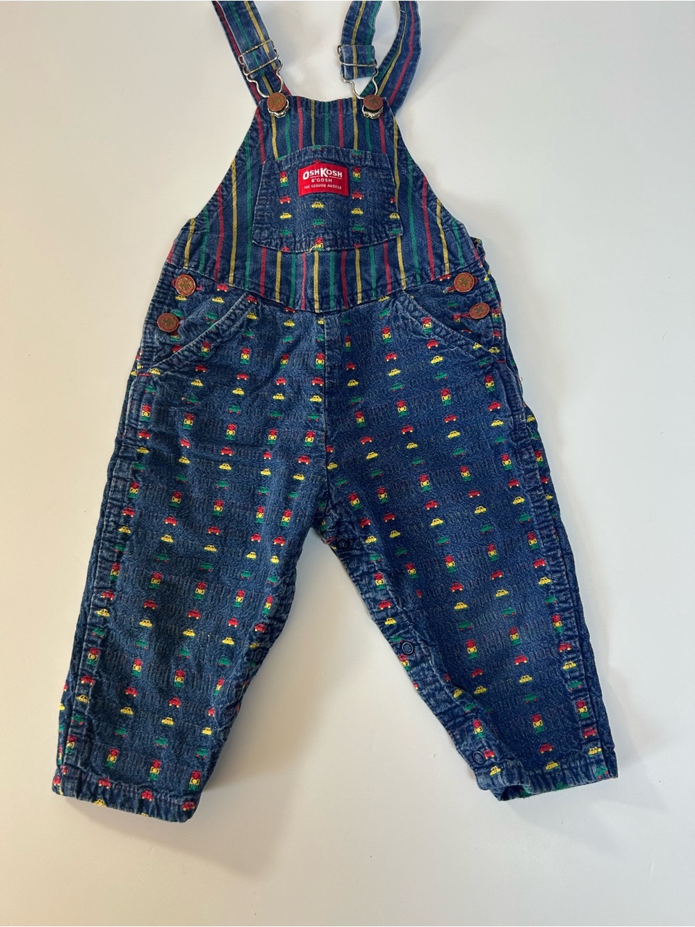 Vintage 90s OshKosh B’gosh Baby Overalls 24M Cars Traffic Lights Denim